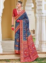 Silk Blue Traditional Wear Printed Saree